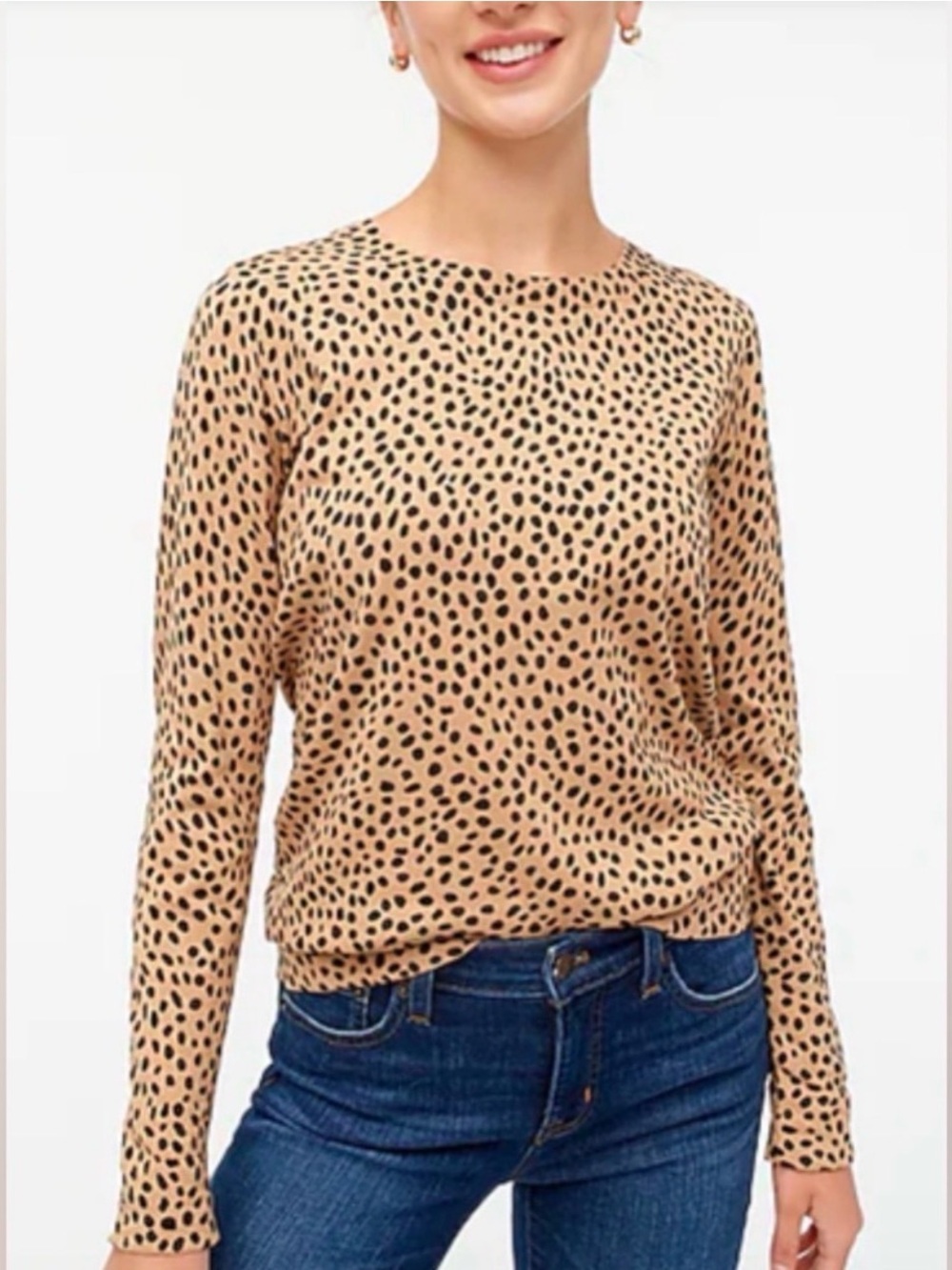 J.Crew Teddie Cheetah Print Long Sleeve Crewneck Top Size M